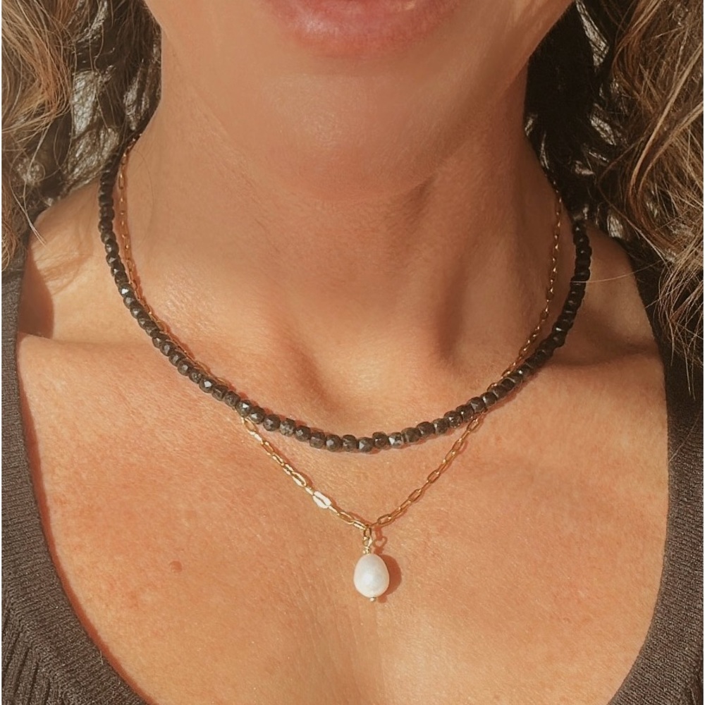 Classic Pearl Necklace Gold Paperclip Chain Waterproof Jewelry Layering Necklace